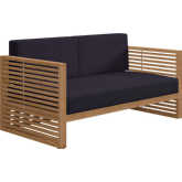 Carlsbad Outdoor Loveseat in Teak & Navy Blue Fabric