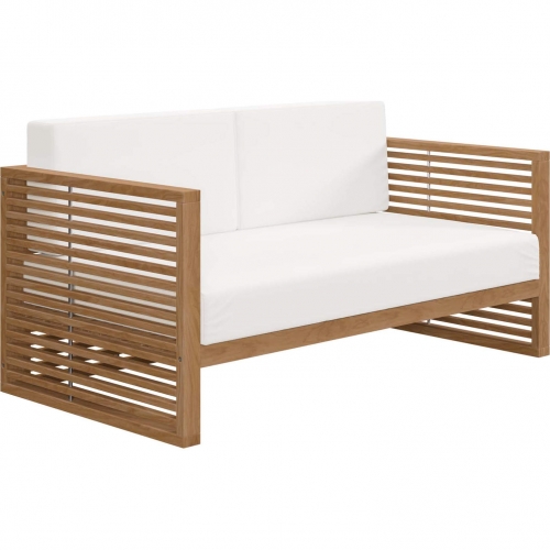 Carlsbad Outdoor Loveseat in Teak & White Fabric