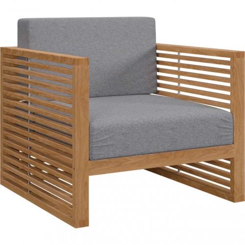 Carlsbad Outdoor Arm Chair in Teak & Gray Fabric