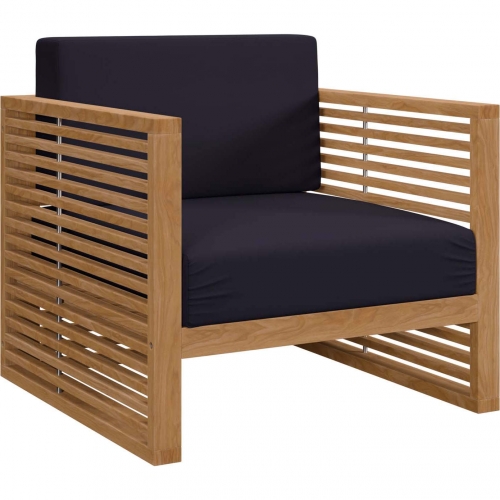 Carlsbad Outdoor Arm Chair in Teak & Navy Blue Fabric