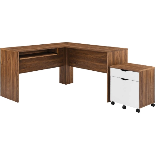 Envision Desk & File Cabinet Set in Walnut Finish & White