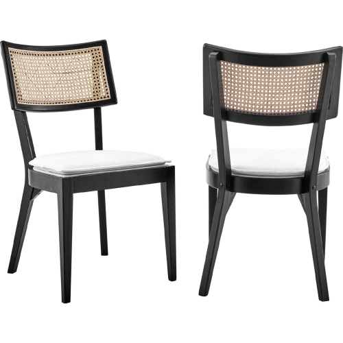 Caledonia Dining Chair in Black Wood, Cane & White Fabric (Set of 2)