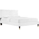 Roxanne Queen Platform Bed in Chevron Tufted White Velvet