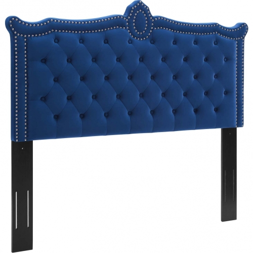 Louisa King California King Headboard in Tufted Navy Blue Velvet