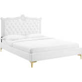 Clara Queen Platform Bed in Tufted White Performance Velvet