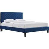 Roxanne Full Platform Bed in Chevron Tufted Navy Blue Velvet