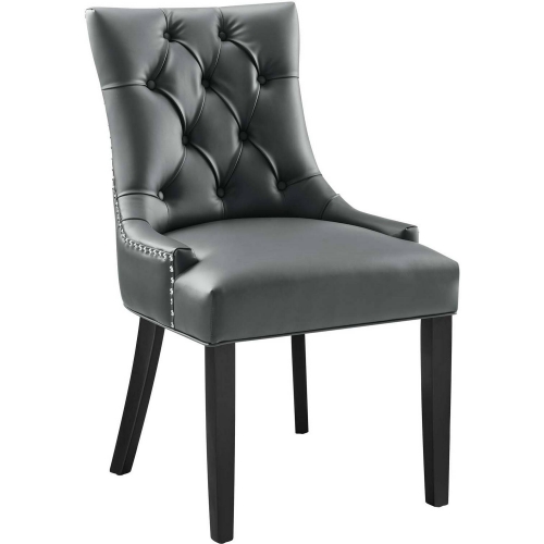 Regent Dining Chair in Tufted Gray Vegan Leather & Wood