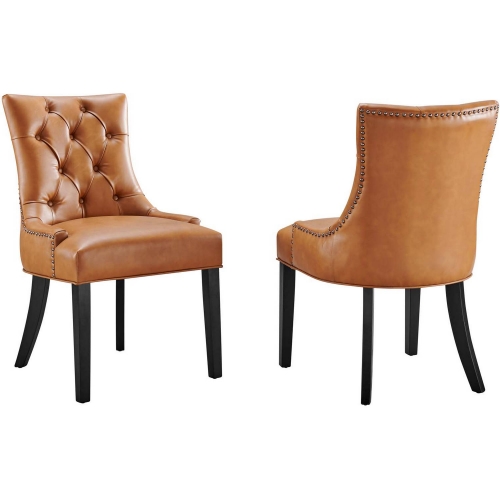 Regent Dining Chair in Tufted Tan Vegan Leather & Wood (Set of 2)