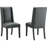 Baron Dining Chair in Gray Vegan Leather w/ Nailhead (Set of 2)