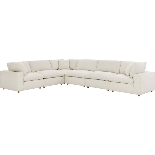 Commix Overstuffed 6 Piece Sectional Sofa in Light Beige Fabric