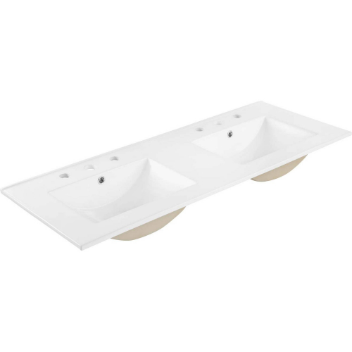 Cayman 48" Double Basin Bathroom Sink in White Ceramic