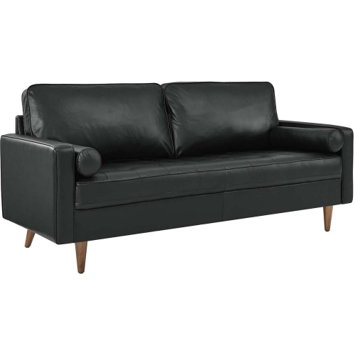 Valour Sofa in Black Top Grain Leather & Wood