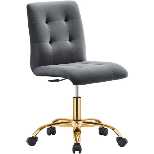 Prim Armless Office Chair in Tufted Gray Velvet & Gold