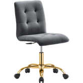 Prim Armless Office Chair in Tufted Gray Velvet & Gold