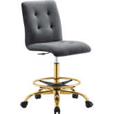 Prim Armless Drafting Office Chair in Tufted Gray Velvet & Gold