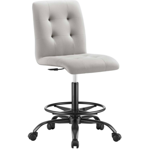 Prim Armless Drafting Office Chair in Tufted Light Gray Vegan Leather & Black