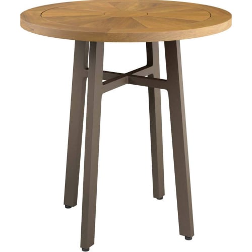 Meadow Outdoor 27.50" Round Dining Table in in Natural Teak & Taupe Metal