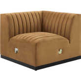 Conjure Left Corner Chair in Channel Tufted Cognac Velvet & Black