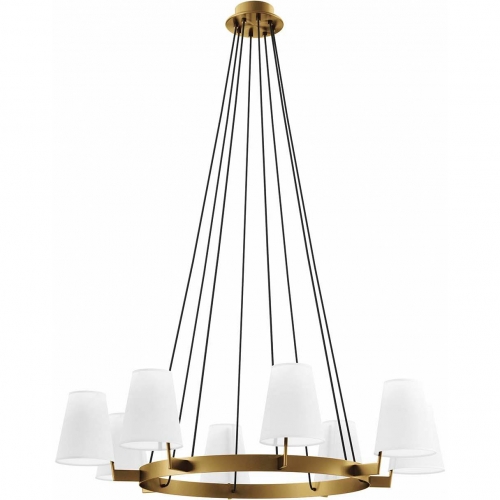 Surround 8 Light Chandelier in Satin Brass Metal & White Fabric