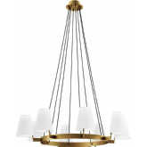 Surround 8 Light Chandelier in Satin Brass Metal & White Fabric