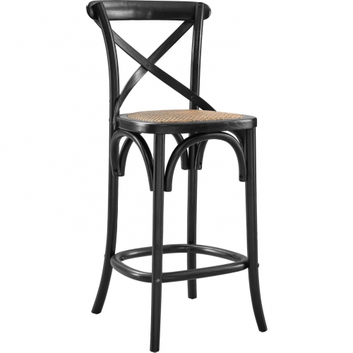 Gear Counter Stool in Black Finish Wood & Rattan