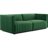 Conjure Loveseat in Channel Tufted Emerald Green Velvet & Black