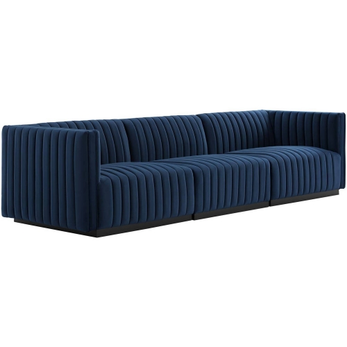 Conjure Sofa in Channel Tufted Midnight Blue Velvet & Black