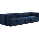 Conjure Sofa in Channel Tufted Midnight Blue Velvet & Black