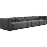 Conjure 4 Piece Sofa in Channel Tufted Gray Velvet & Black