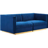 Sanguine Modular Loveseat in Channel Tufted Navy Blue Velvet