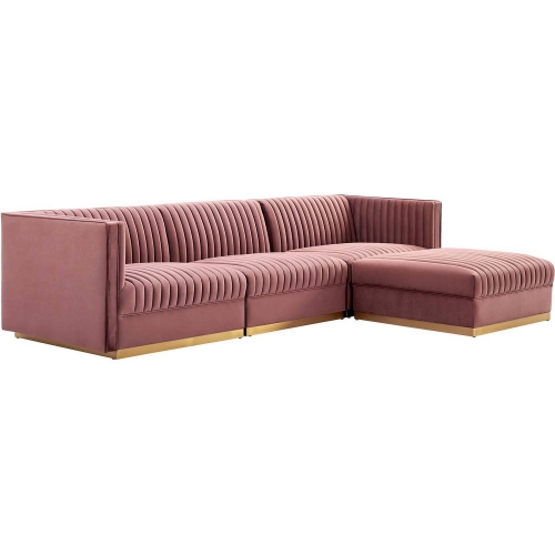 Sanguine 4 Piece Modular Sectional Sofa in Channel Tufted Dusty Rose Velvet