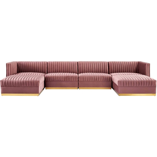 Sanguine 6 Piece Modular Sectional Sofa in Channel Tufted Dusty Rose Velvet