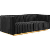 Conjure Loveseat in Channel Tufted Black Velvet & Brushed Gold