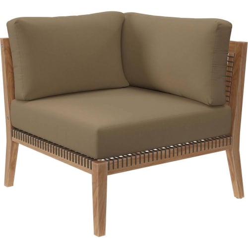 Clearwater Outdoor Corner Chair in Gray Teak & Light Brown Fabric