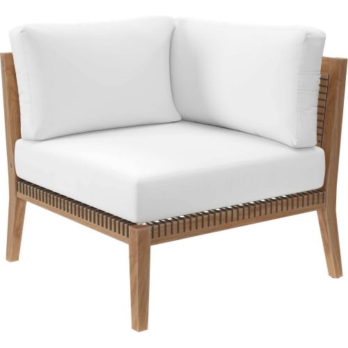 Clearwater Outdoor Corner Chair in Gray Teak & White Fabric