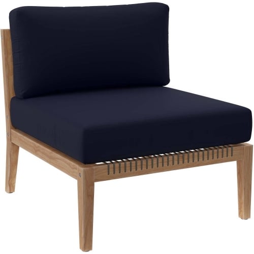 Clearwater Outdoor Armless Chair in Gray Teak & Navy Blue Fabric