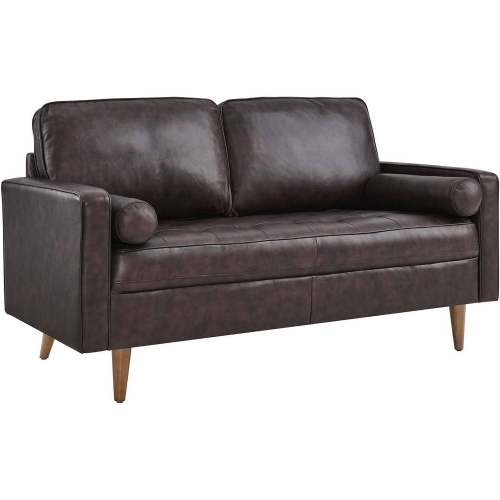 Valour Loveseat in Brown Top Grain Leather & Wood