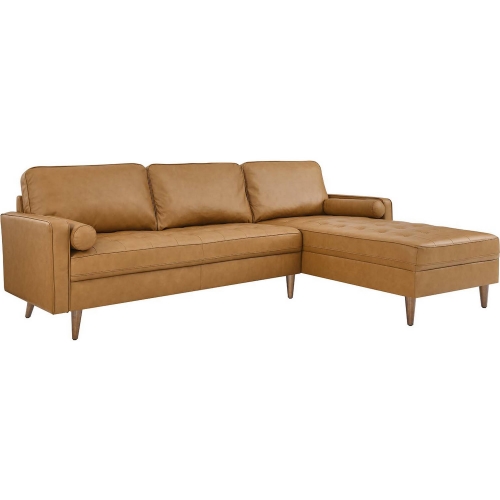 Valour 98" Sectional Sofa in Tan Top Grain Leather & Wood