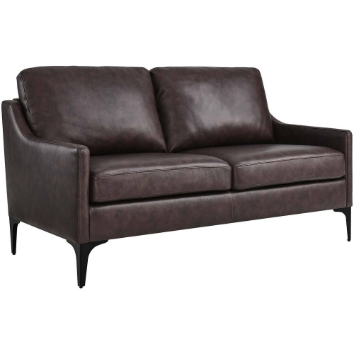 Corland Loveseat in Brown Leather & Black Metal