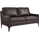 Corland Loveseat in Brown Leather & Black Metal