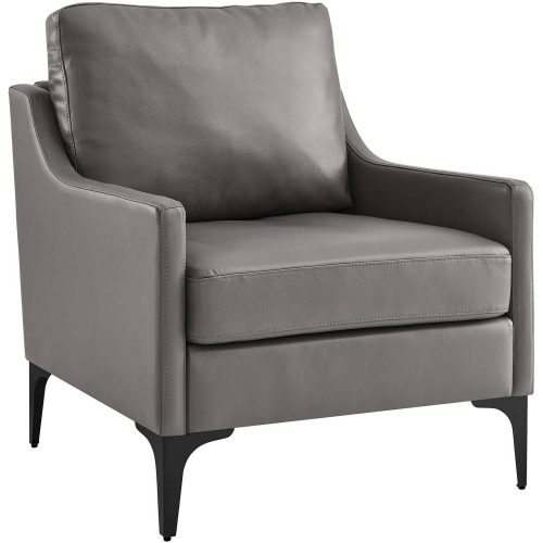 Corland Arm Chair in Gray Leather & Black Metal