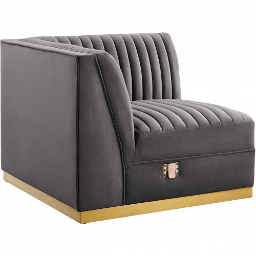 Sanguine Modular Sectional Sofa Left Corner Chair in Channel Tufted Gray Velvet