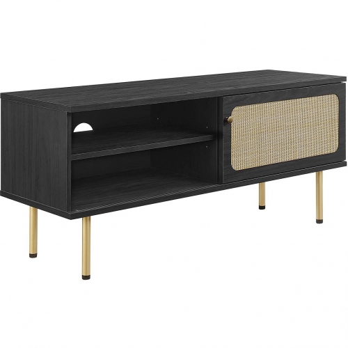 Cambria 47" TV Stand in Black & Rattan