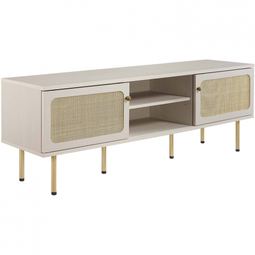 Cambria 60" TV Stand in White & Rattan