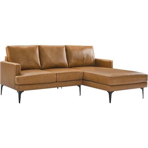 Evermore Sectional Sofa w/ Right Facing Chaise in Tan Vegan Leather