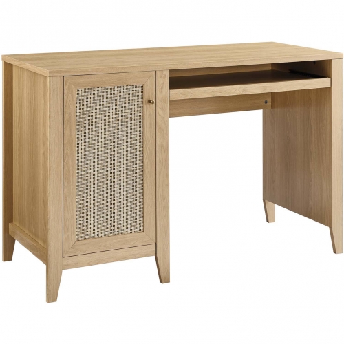 Soma 47" Office Desk in Oak Finish & Rattan