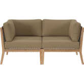 Clearwater Outdoor Loveseat in Gray Teak & Light Brown Fabric