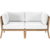 Clearwater Outdoor Loveseat in Gray Teak & White Fabric