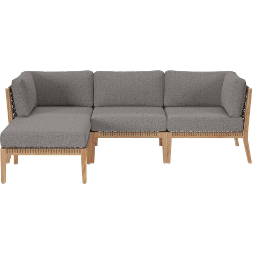 Clearwater Outdoor 4 Piece Sectional Sofa in Gray Teak & Graphite Fabric