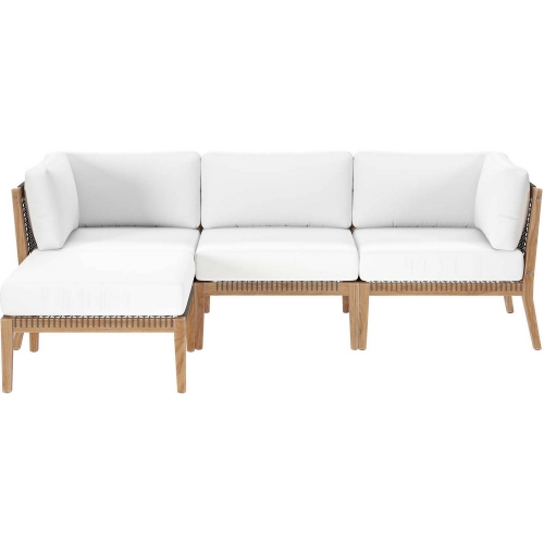 Clearwater Outdoor 4 Piece Sectional Sofa in Gray Teak & White Fabric